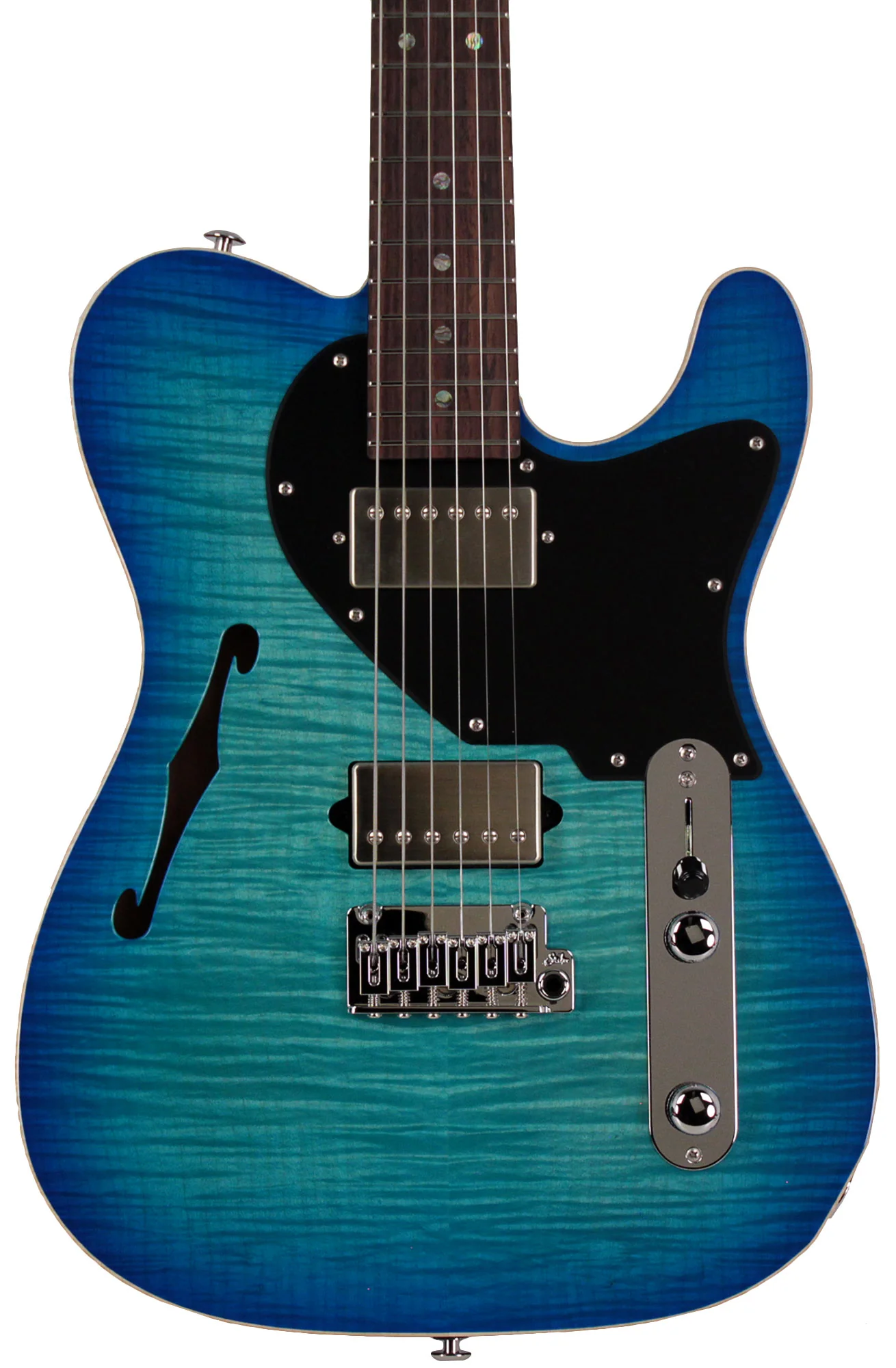 Suhr Select Alt T Guitar, Bahama Blue Burst, Black PG - Image 6