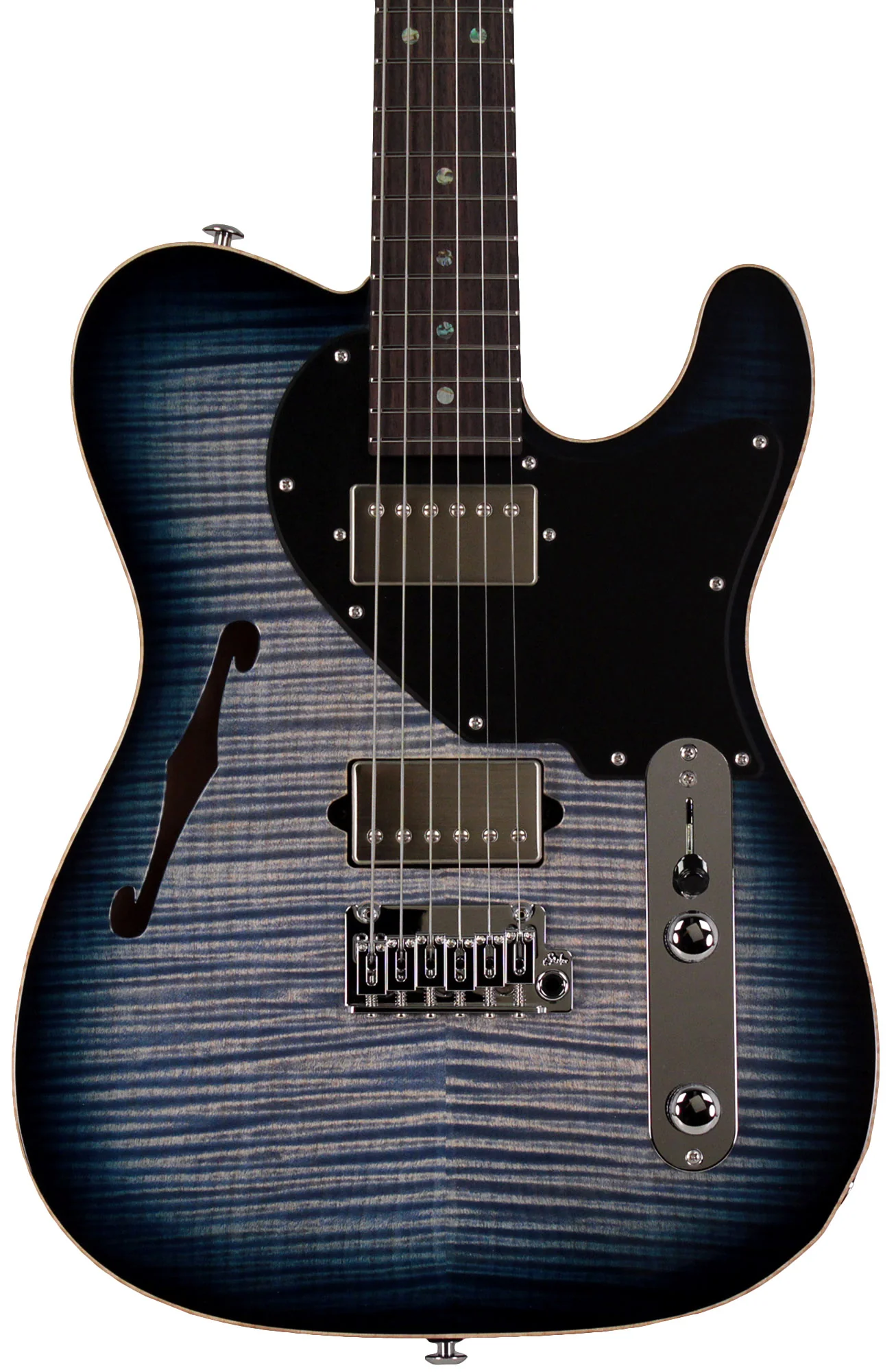 Suhr Select Alt T Guitar, Faded Trans Whale Blue Burst, Black PG - Image 6