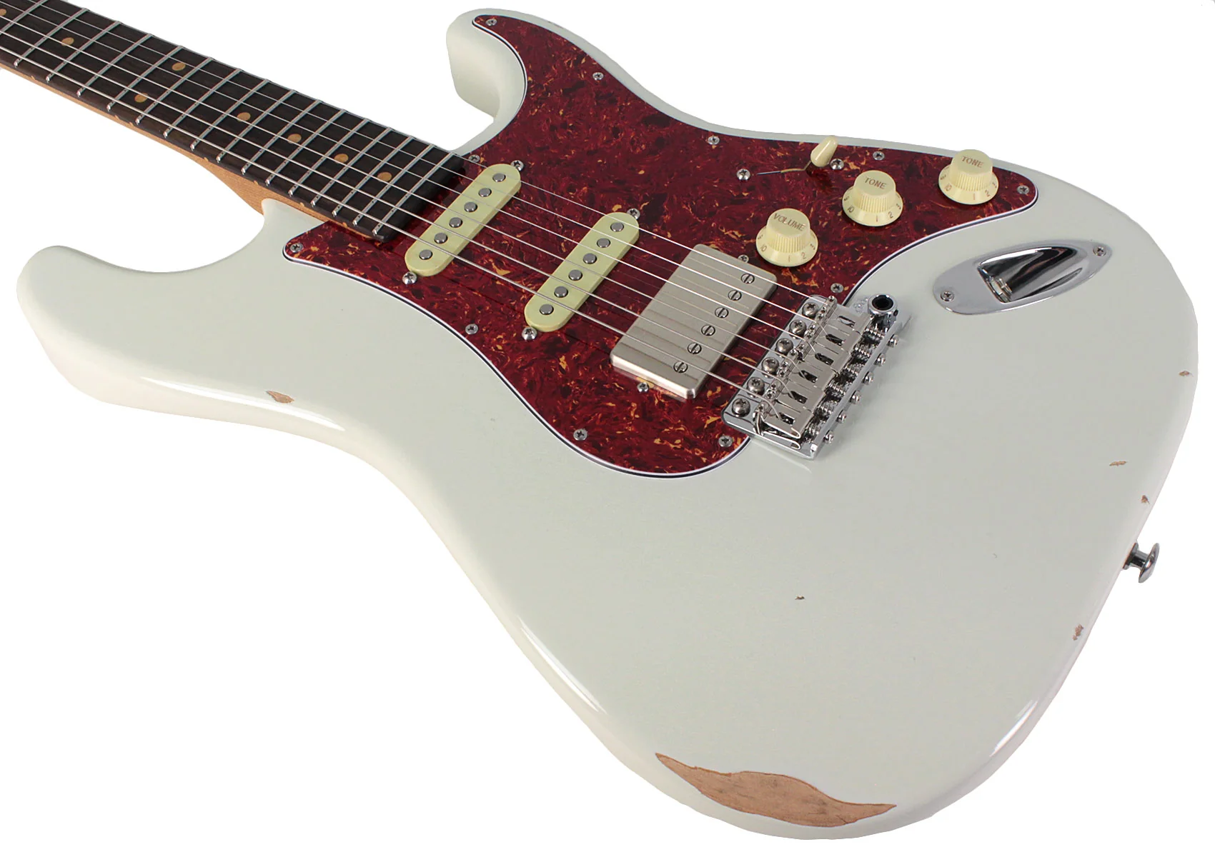Suhr Select Classic S Antique HSS Guitar, Roasted Neck, Olympic White, Tortoise Shell - Image 4