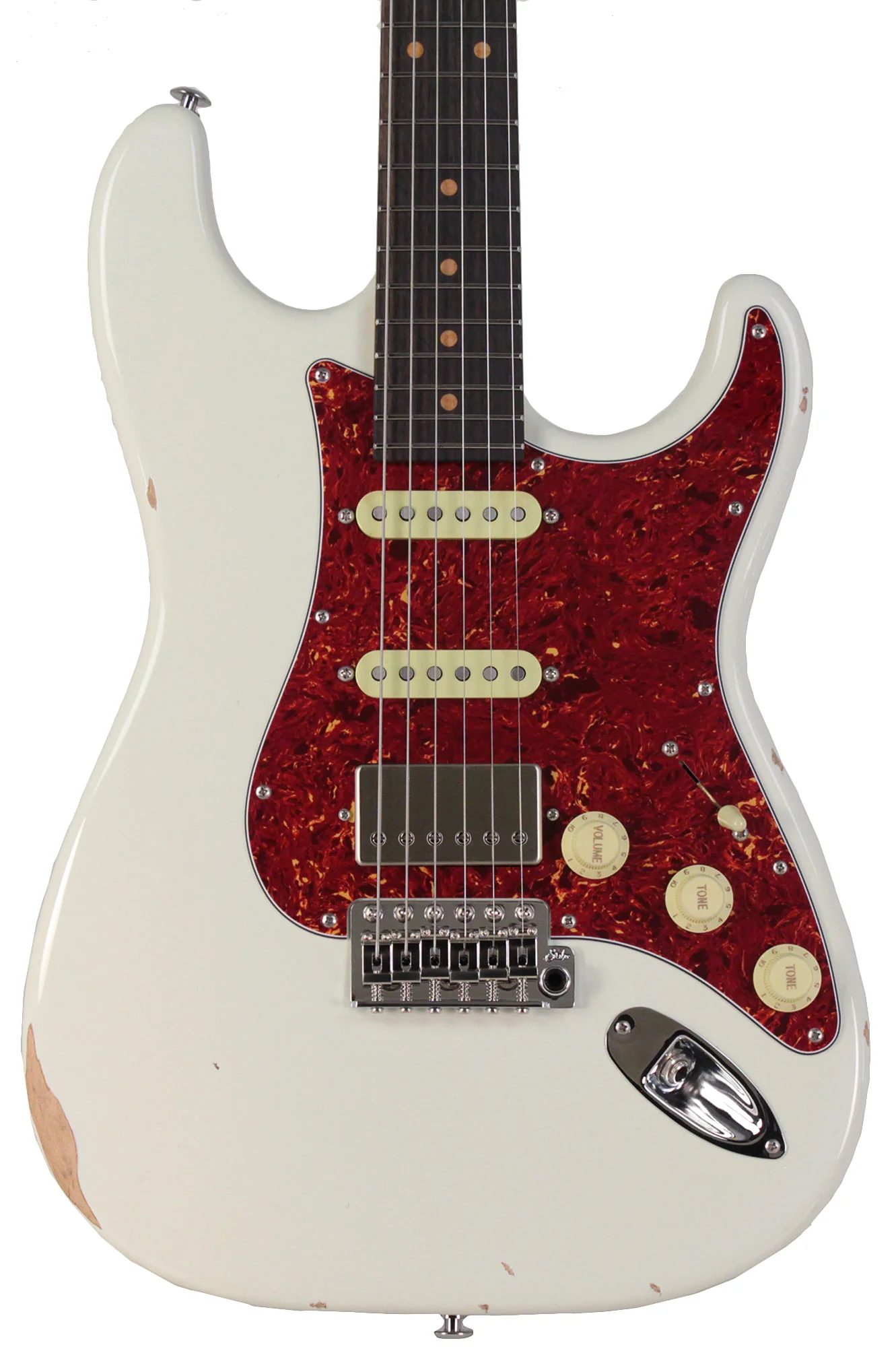 Suhr Select Classic S Antique HSS Guitar, Roasted Neck, Olympic White, Tortoise Shell - Image 6