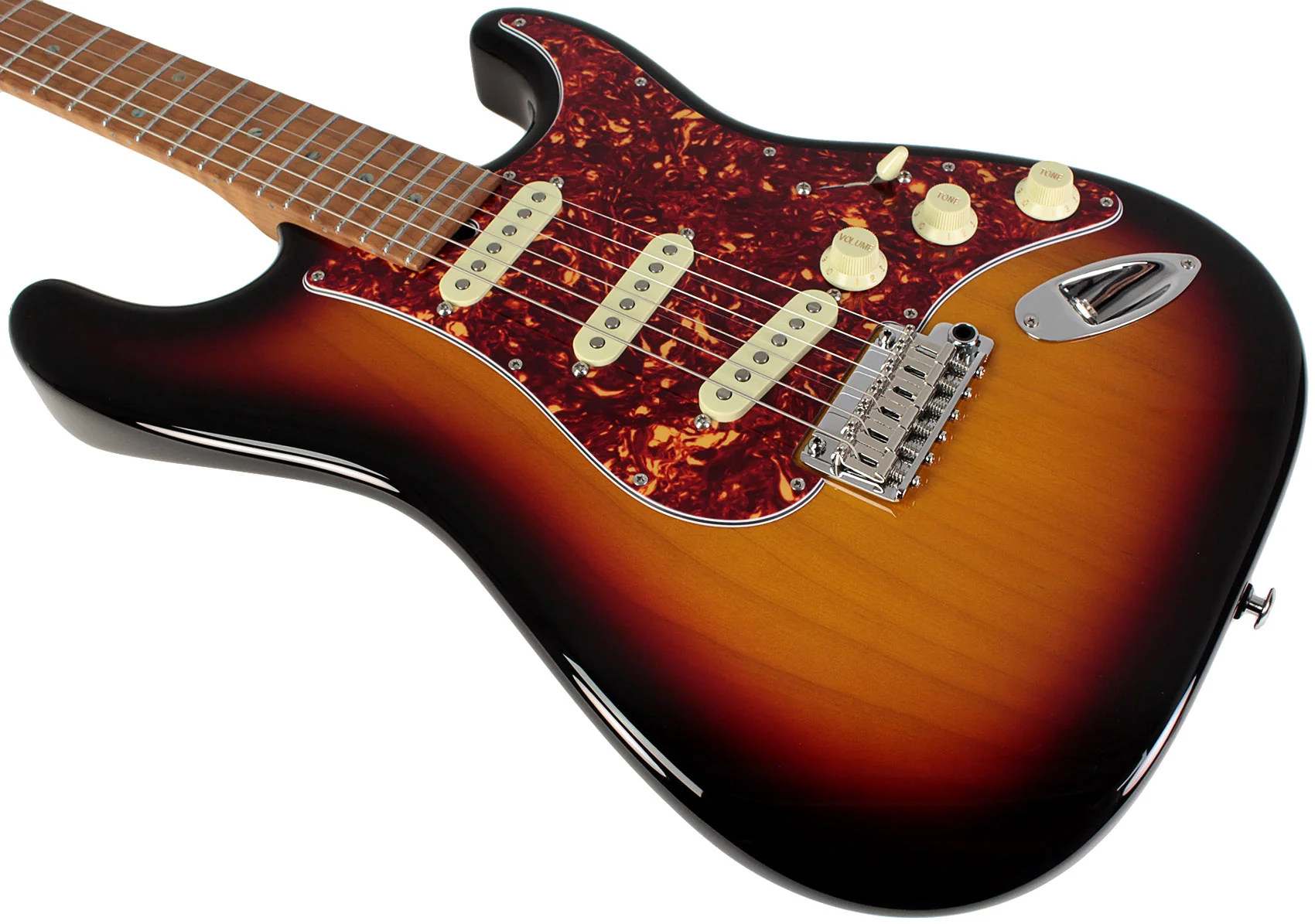 Suhr Select Classic S Guitar, Roasted Flamed Neck, 3-Tone Burst, Maple - Image 4