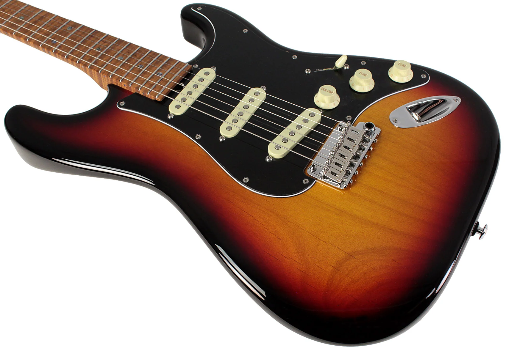 Suhr Select Classic S Guitar, Roasted Flamed Neck, 3-Tone Burst, Maple - Image 4