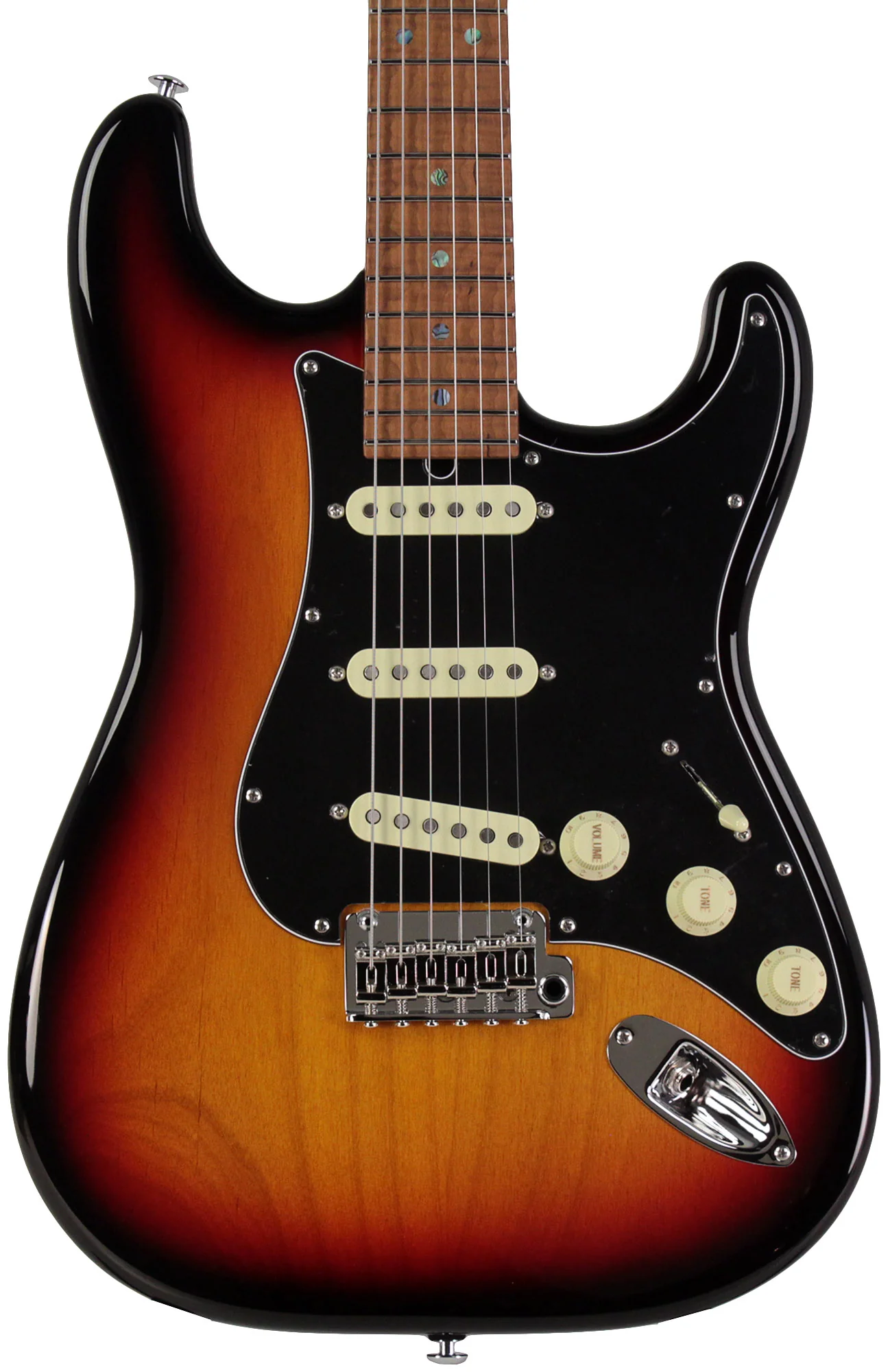 Suhr Select Classic S Guitar, Roasted Flamed Neck, 3-Tone Burst, Maple - Image 6