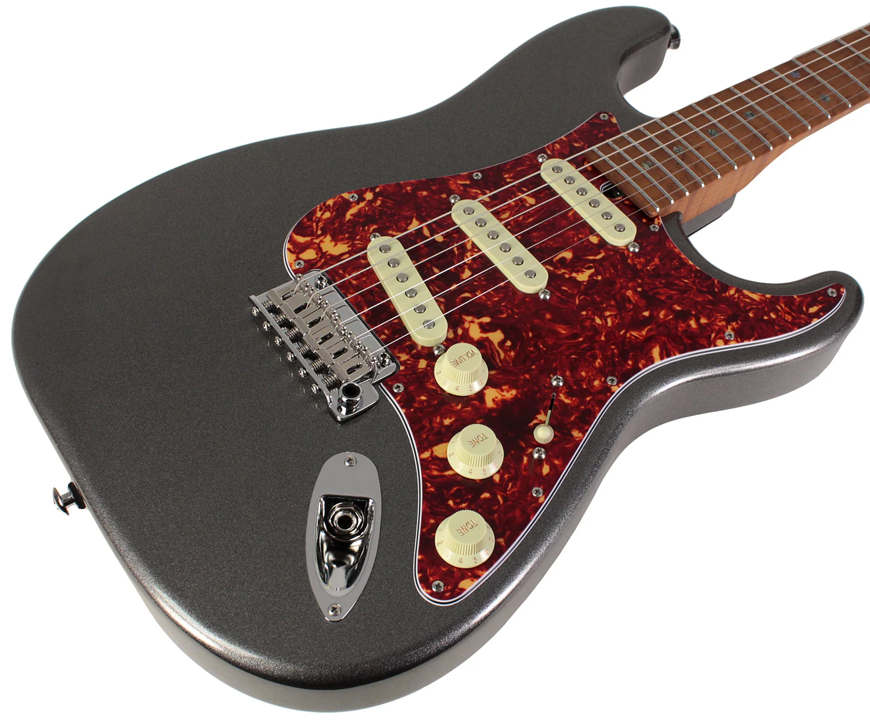 Suhr Select Classic S Guitar, Roasted Flamed Neck, Charcoal Frost Metallic, Maple - Image 2