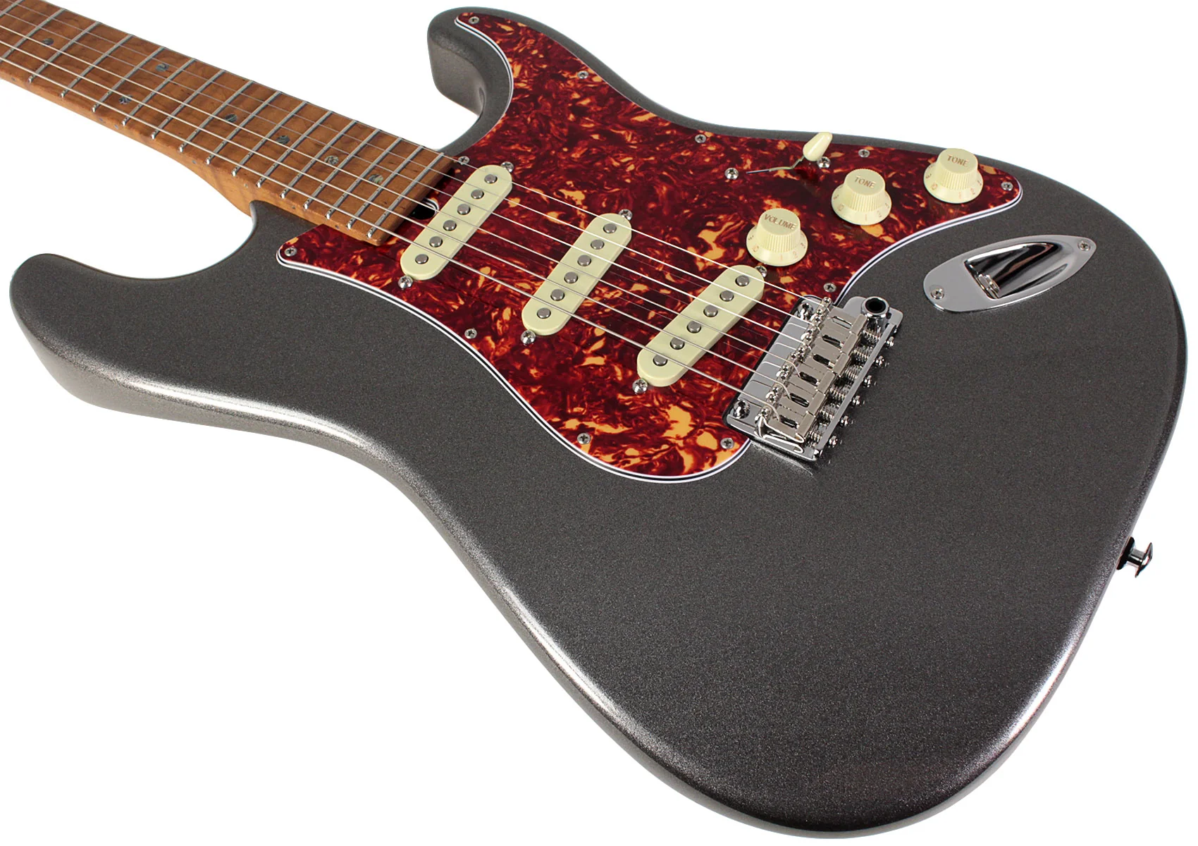 Suhr Select Classic S Guitar, Roasted Flamed Neck, Charcoal Frost Metallic, Maple - Image 4