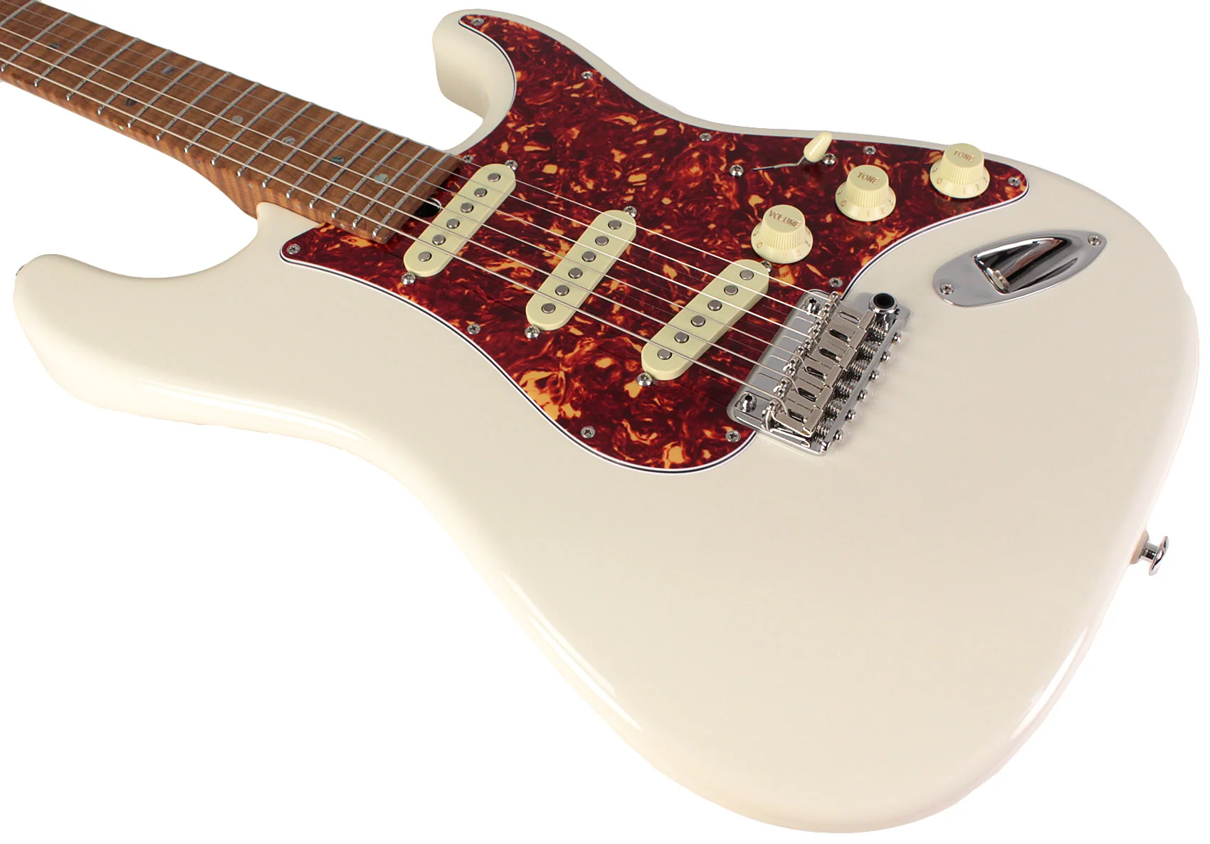 Suhr Select Classic S Guitar, Roasted Flamed Neck, Olympic White, Maple - Image 4
