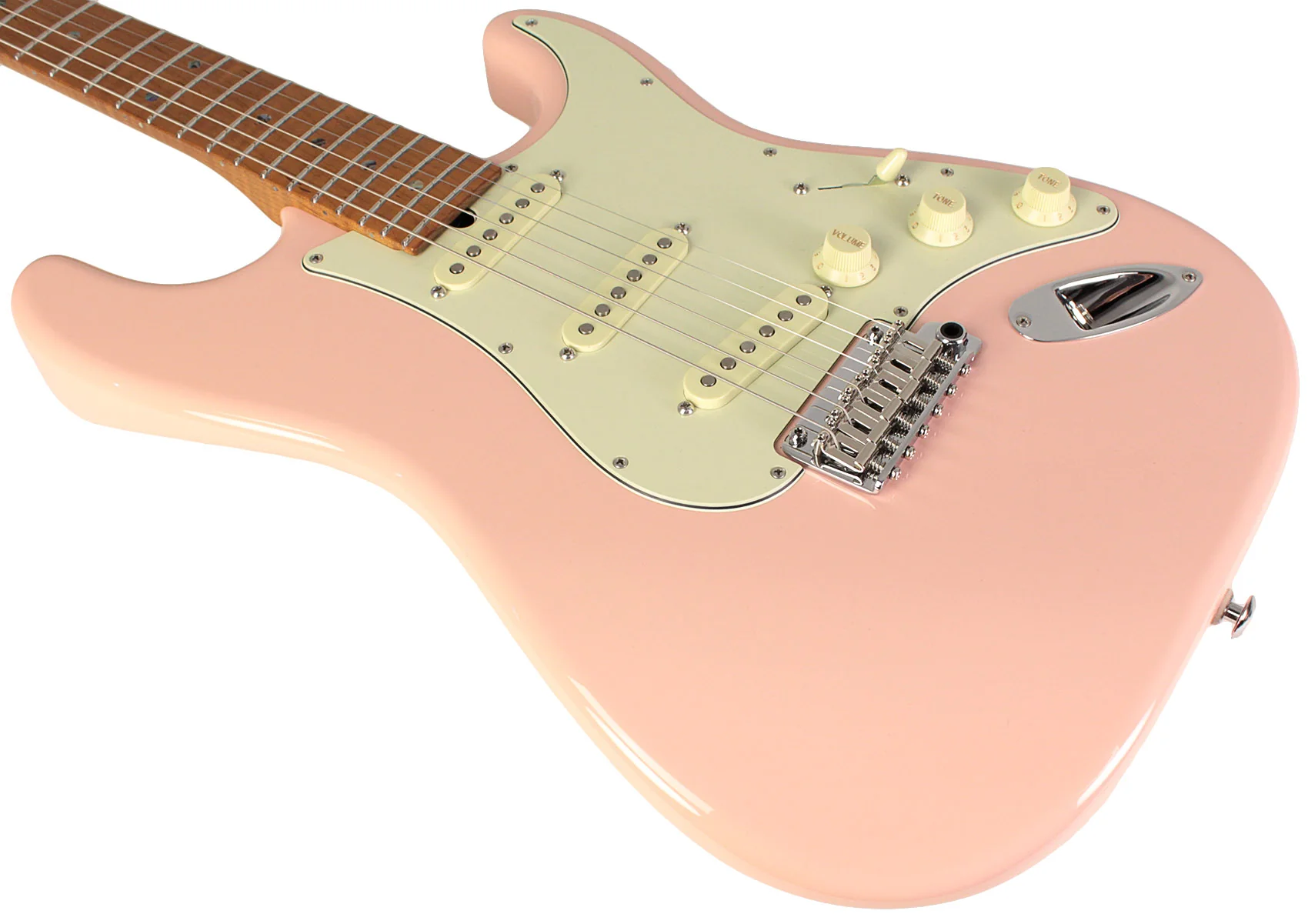 Suhr Select Classic S Guitar, Roasted Flamed Neck, Shell Pink, Maple - Image 4