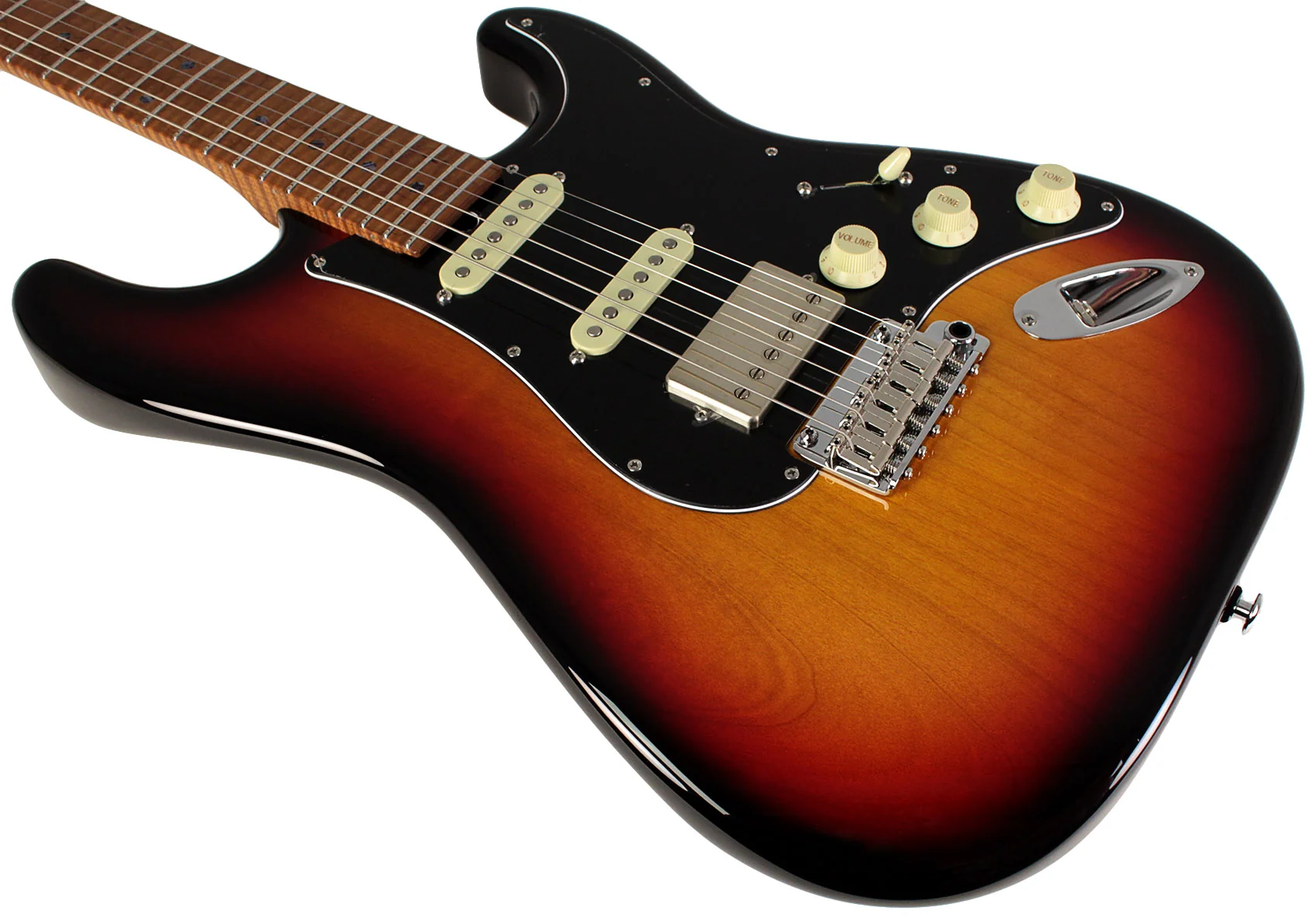 Suhr Select Classic S HSS Guitar, Roasted Flamed Neck, 3-Tone Burst, Black PG, Maple - Image 4