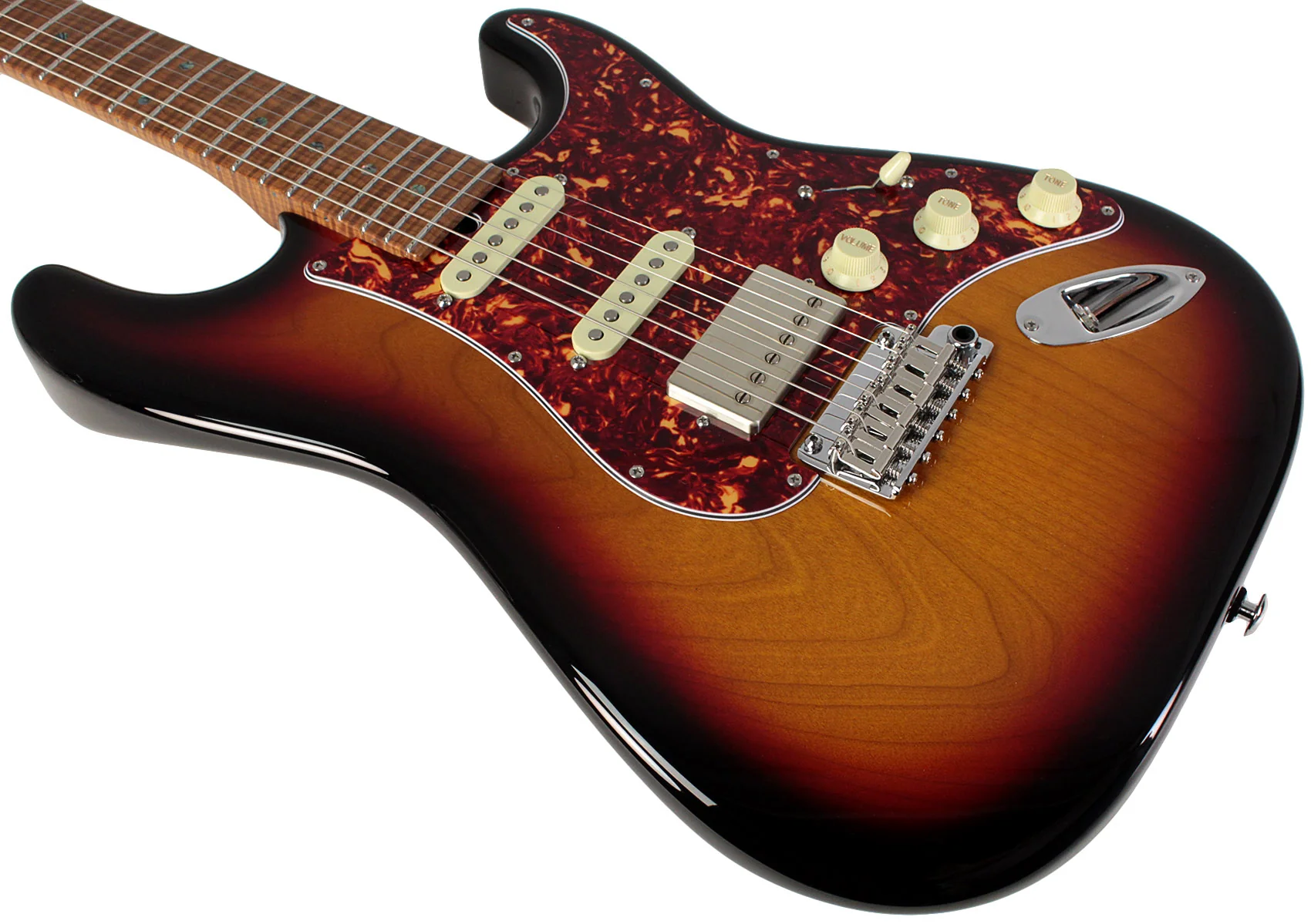 Suhr Select Classic S HSS Guitar, Roasted Flamed Neck, 3 Tone Burst, Maple - Image 4
