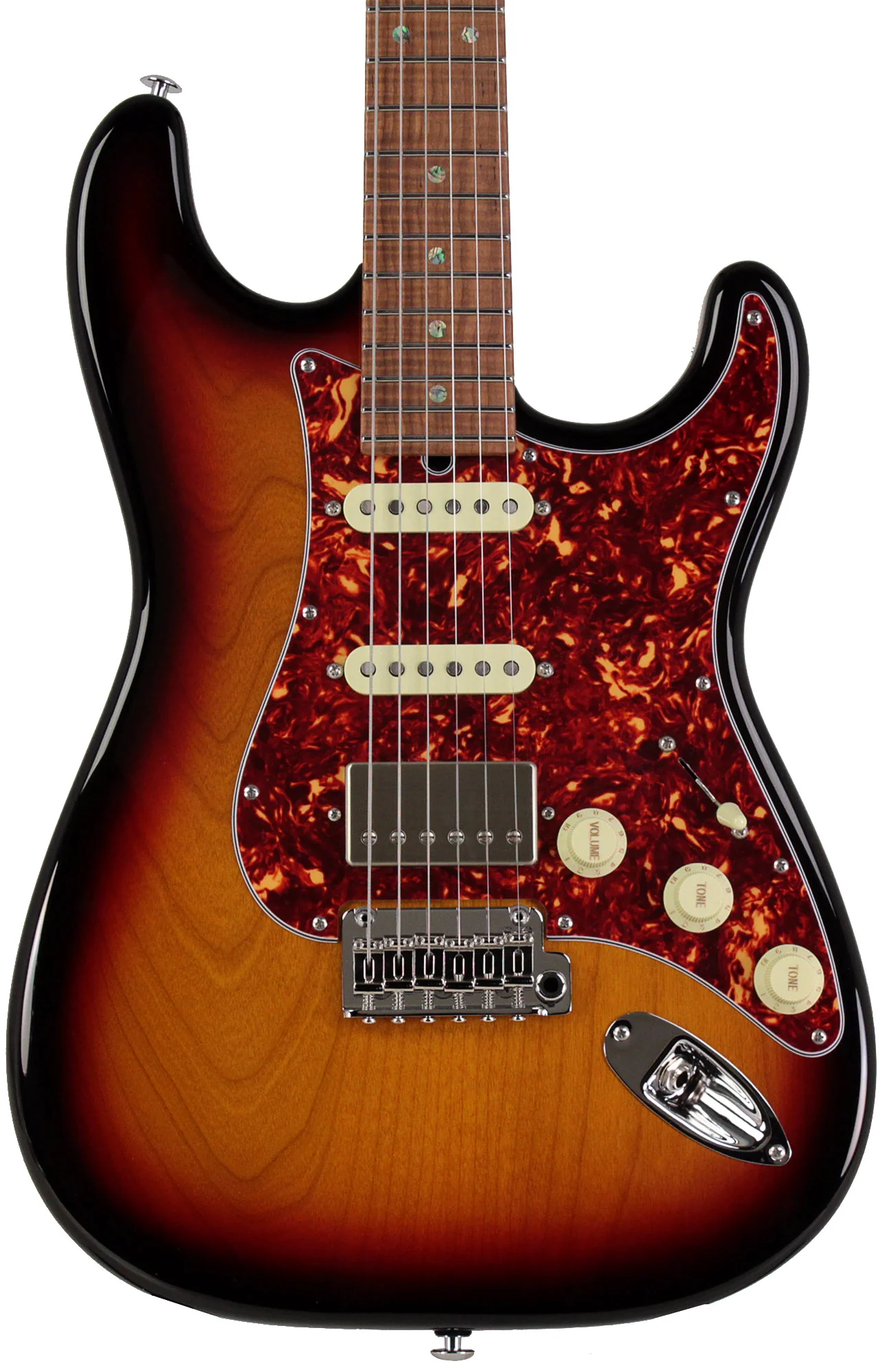 Suhr Select Classic S HSS Guitar, Roasted Flamed Neck, 3 Tone Burst, Maple - Image 6
