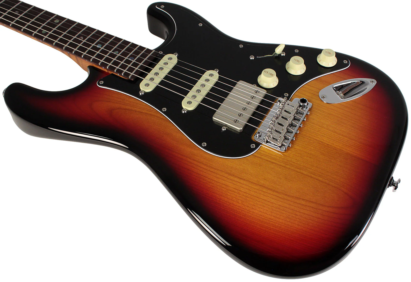 Suhr Select Classic S HSS Guitar, Roasted Flamed Neck, 3 Tone Burst, Rosewood - Image 4