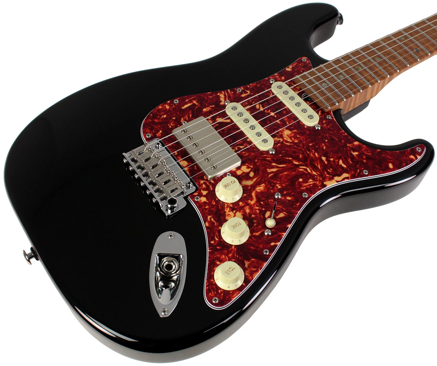 Suhr Select Classic S HSS Guitar, Roasted Flamed Neck, Black, Maple - Image 2