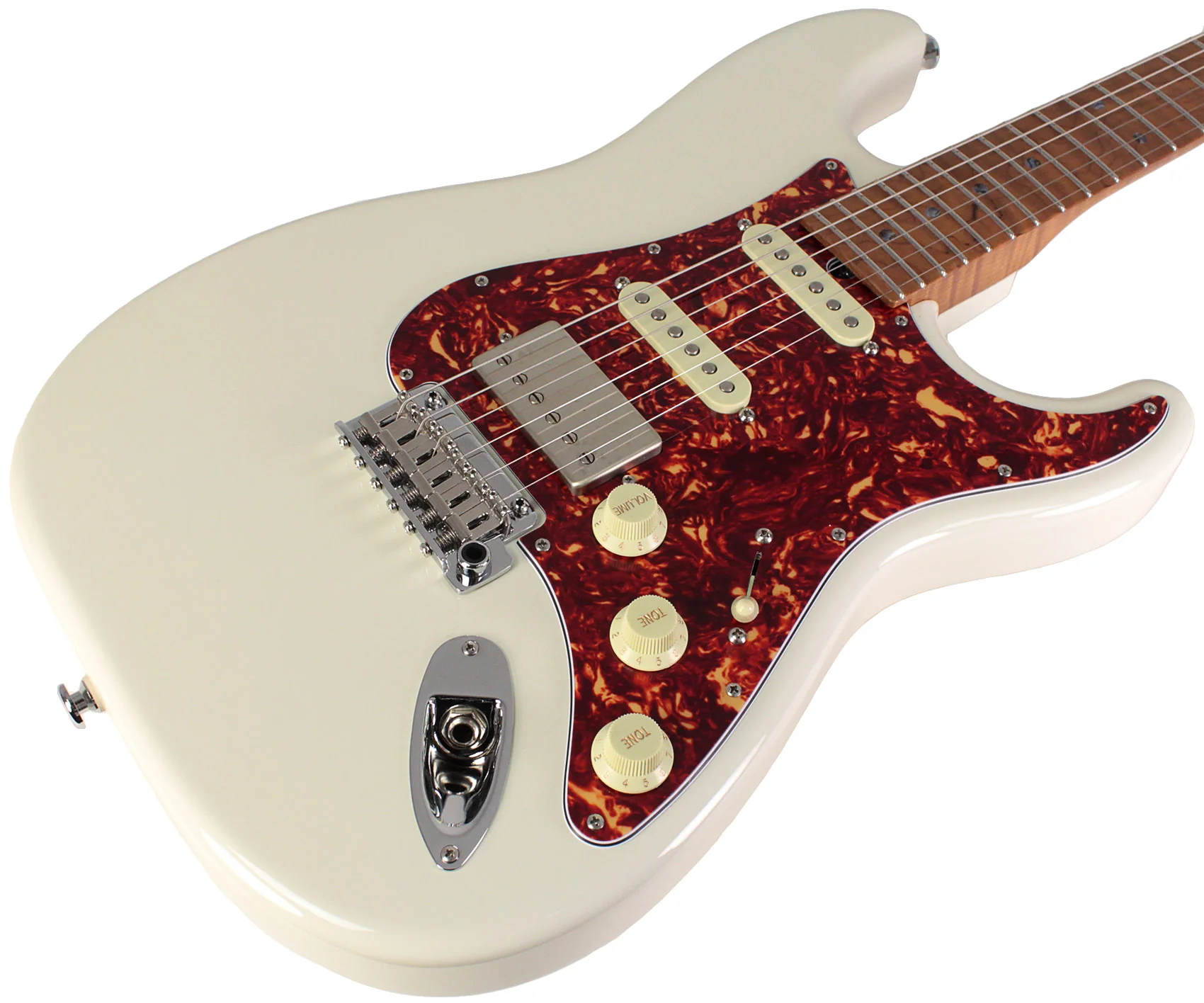 Suhr Select Classic S HSS Guitar, Roasted Flamed Neck, Olympic White, Maple - Image 2