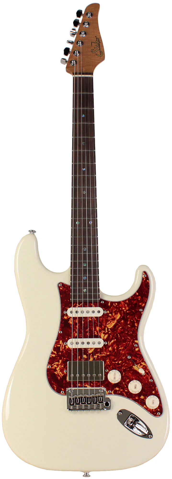 Suhr Select Classic S HSS Guitar, Roasted Flamed Neck, Olympic White, Rosewood