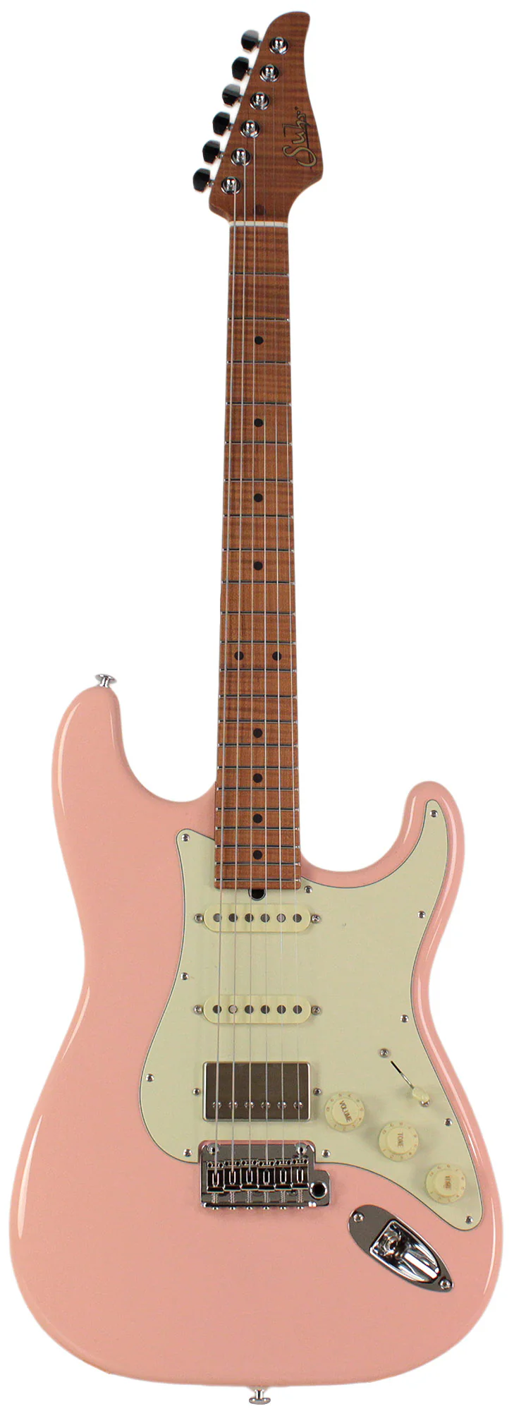 Suhr Select Classic S HSS Guitar, Roasted Flamed Neck, Shell Pink, Maple