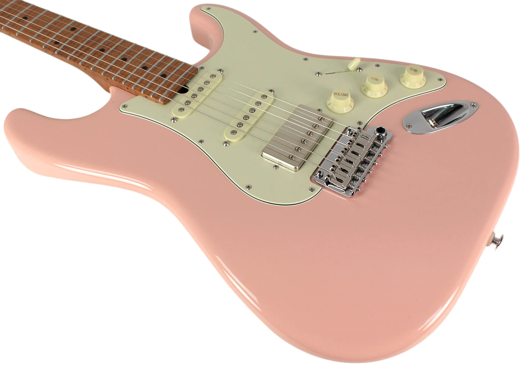 Suhr Select Classic S HSS Guitar, Roasted Flamed Neck, Shell Pink, Maple - Image 4