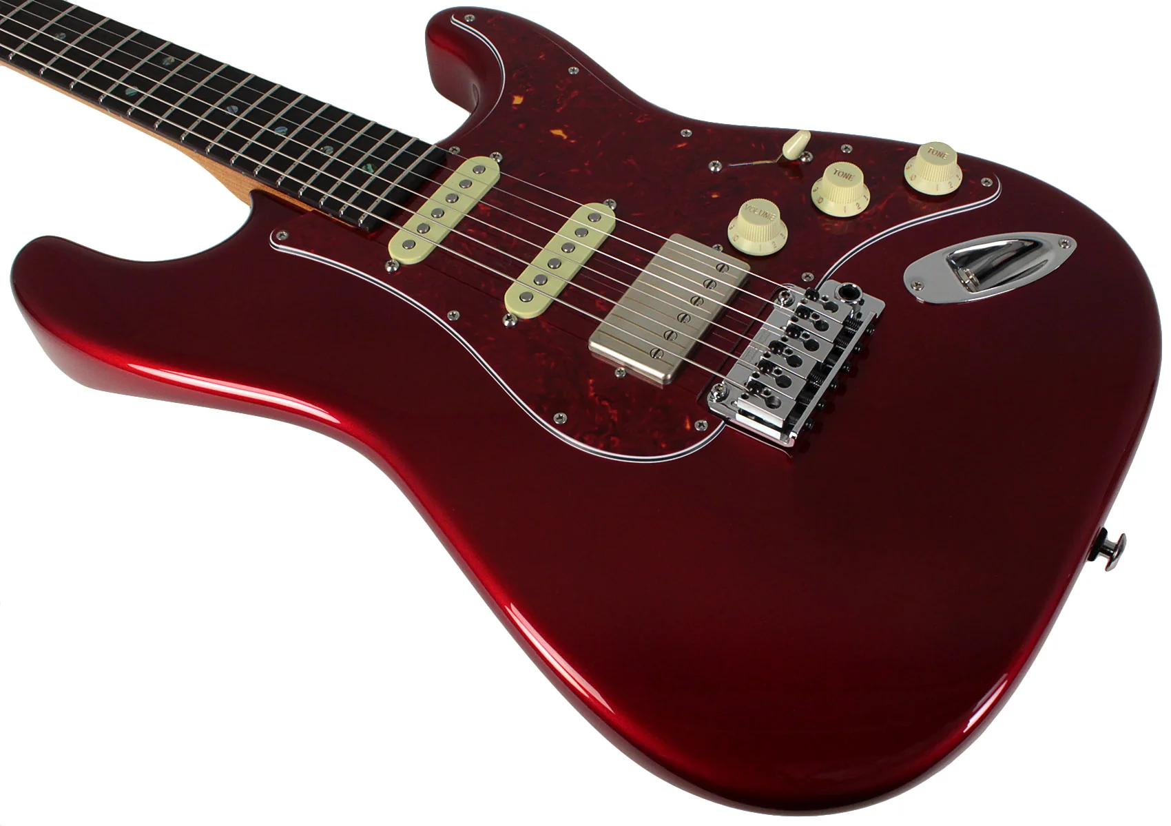 Suhr Select Classic S HSS Guitar, Roasted Neck, Candy Apple Red Metallic, Tortoise Shell - Image 4