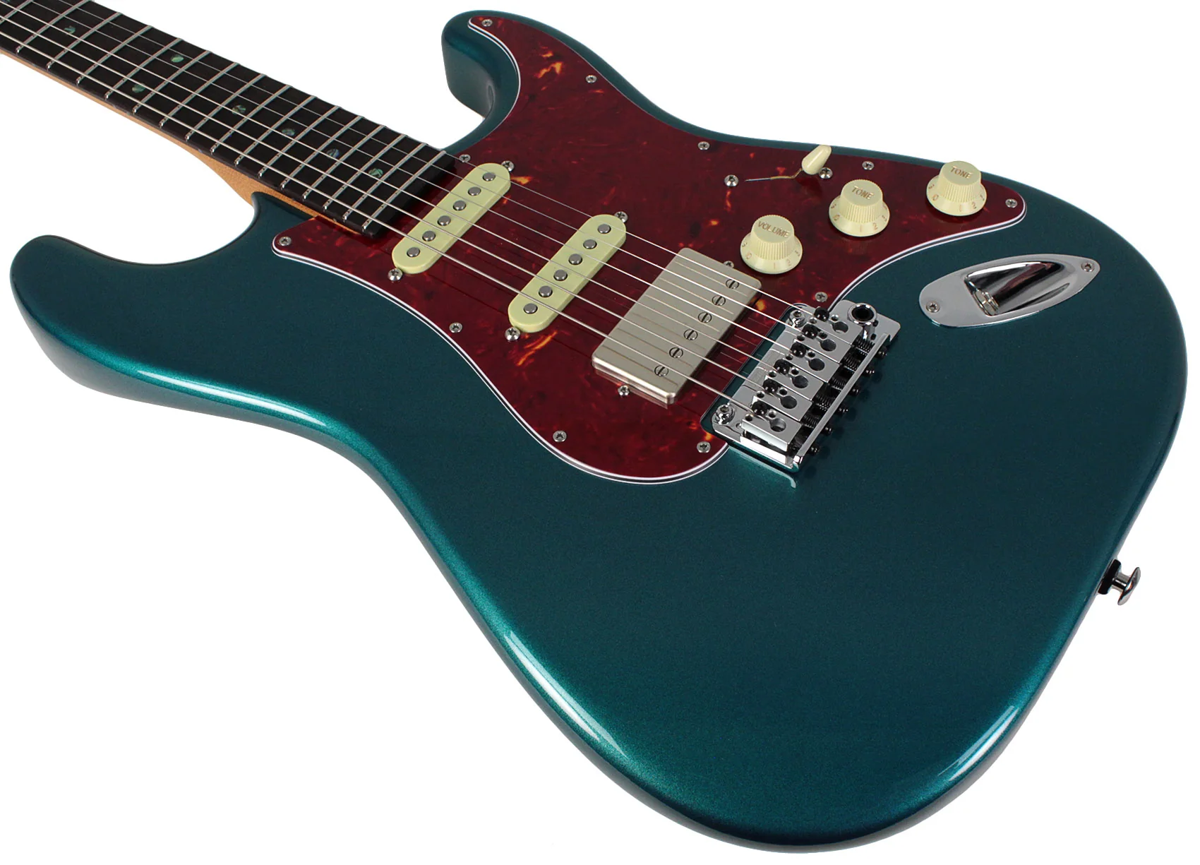 Suhr Select Classic S HSS Guitar, Roasted Neck, Ocean Turquoise Metallic, Tortoise Shell - Image 4