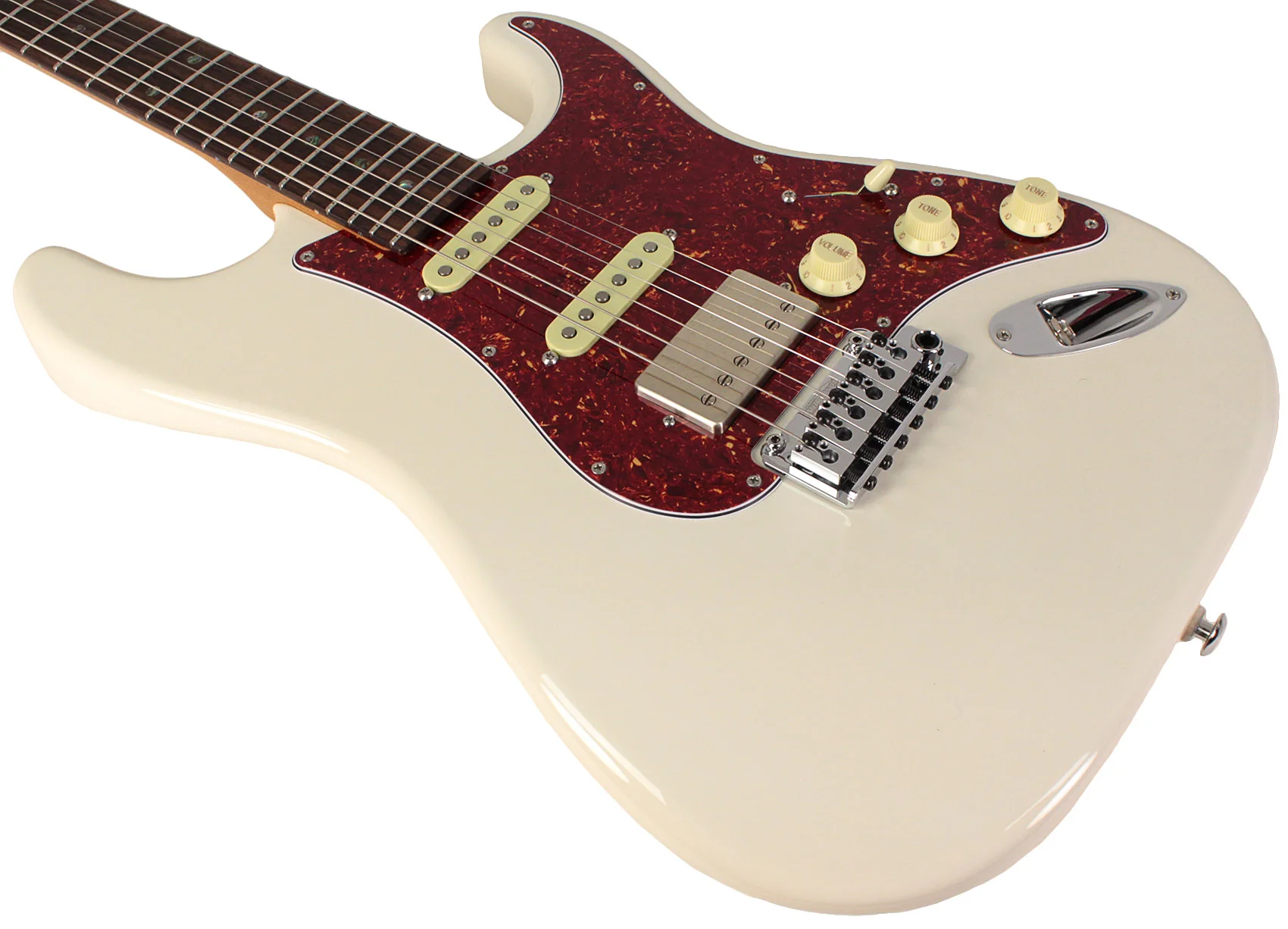 Suhr Select Classic S HSS Guitar, Roasted Neck, Olympic White, Tortoise Shell - Image 4