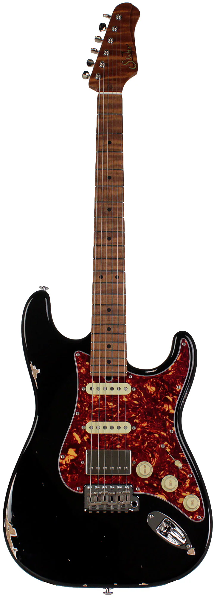 Suhr Select Classic S Antique HSS Guitar, Roasted Flamed Neck, Black, Maple