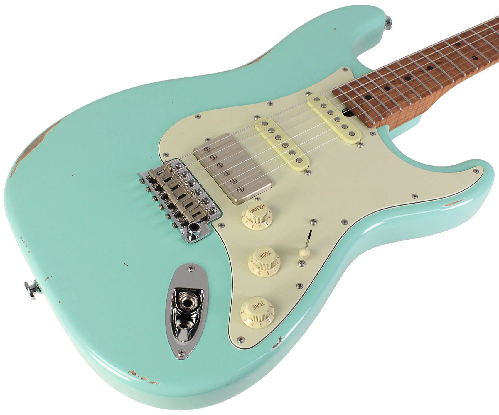 Suhr Select Classic S Antique HSS Guitar, Roasted Flamed Neck, Surf Green, Maple - Image 2
