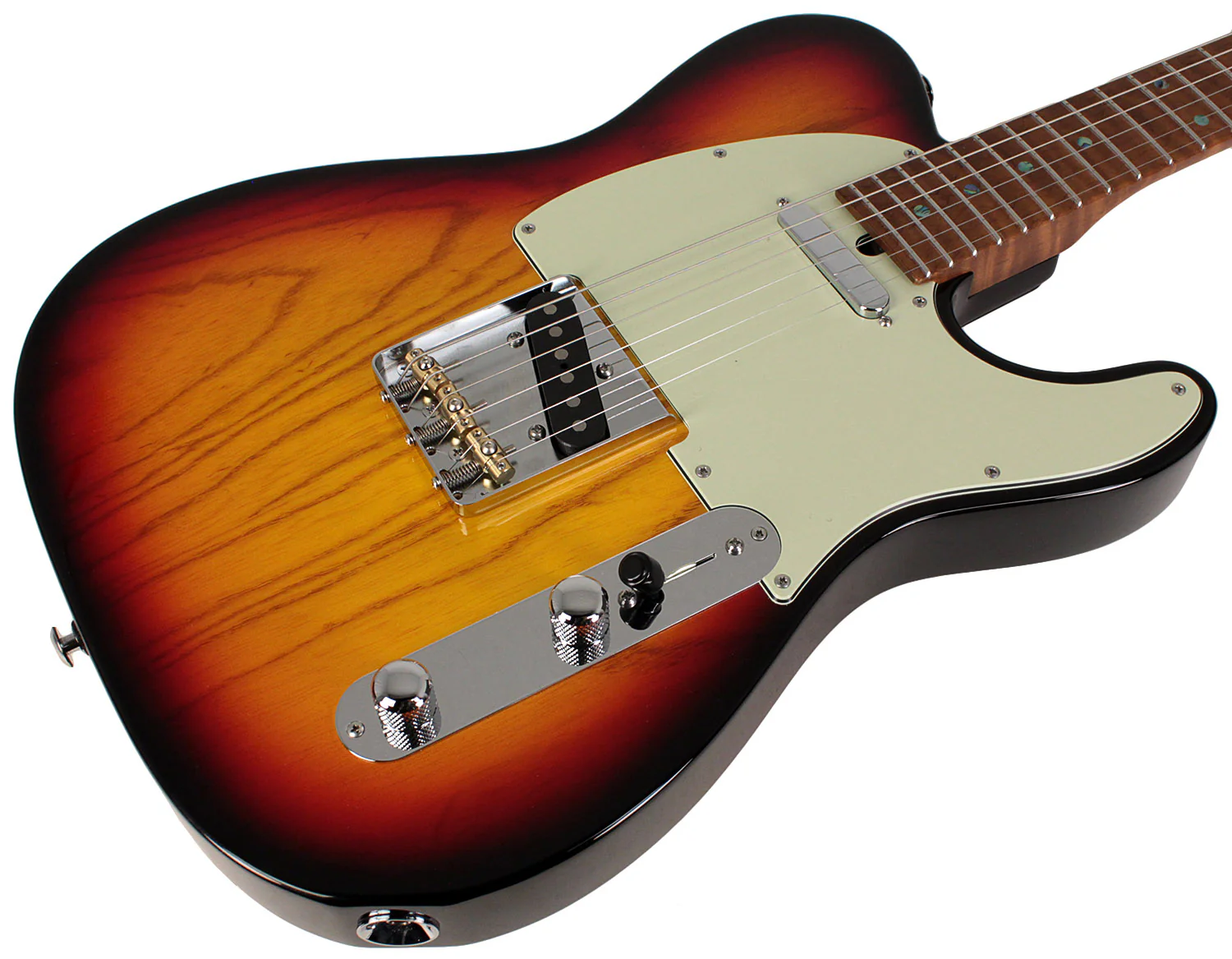Suhr Select Classic T Roasted, Flamed, Swamp Ash, 3-Tone Burst, Aged Green - Image 2