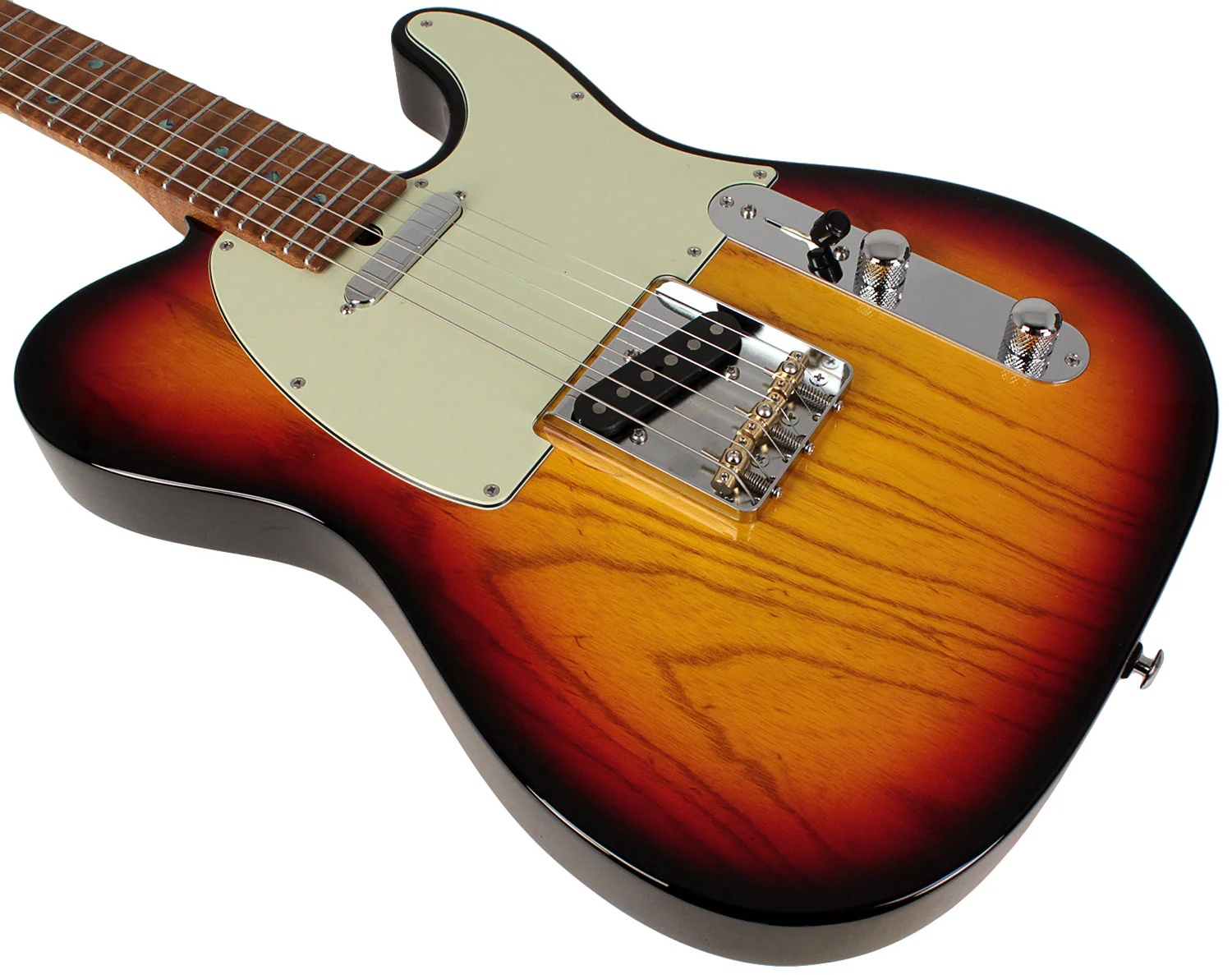 Suhr Select Classic T Roasted, Flamed, Swamp Ash, 3-Tone Burst, Aged Green - Image 4