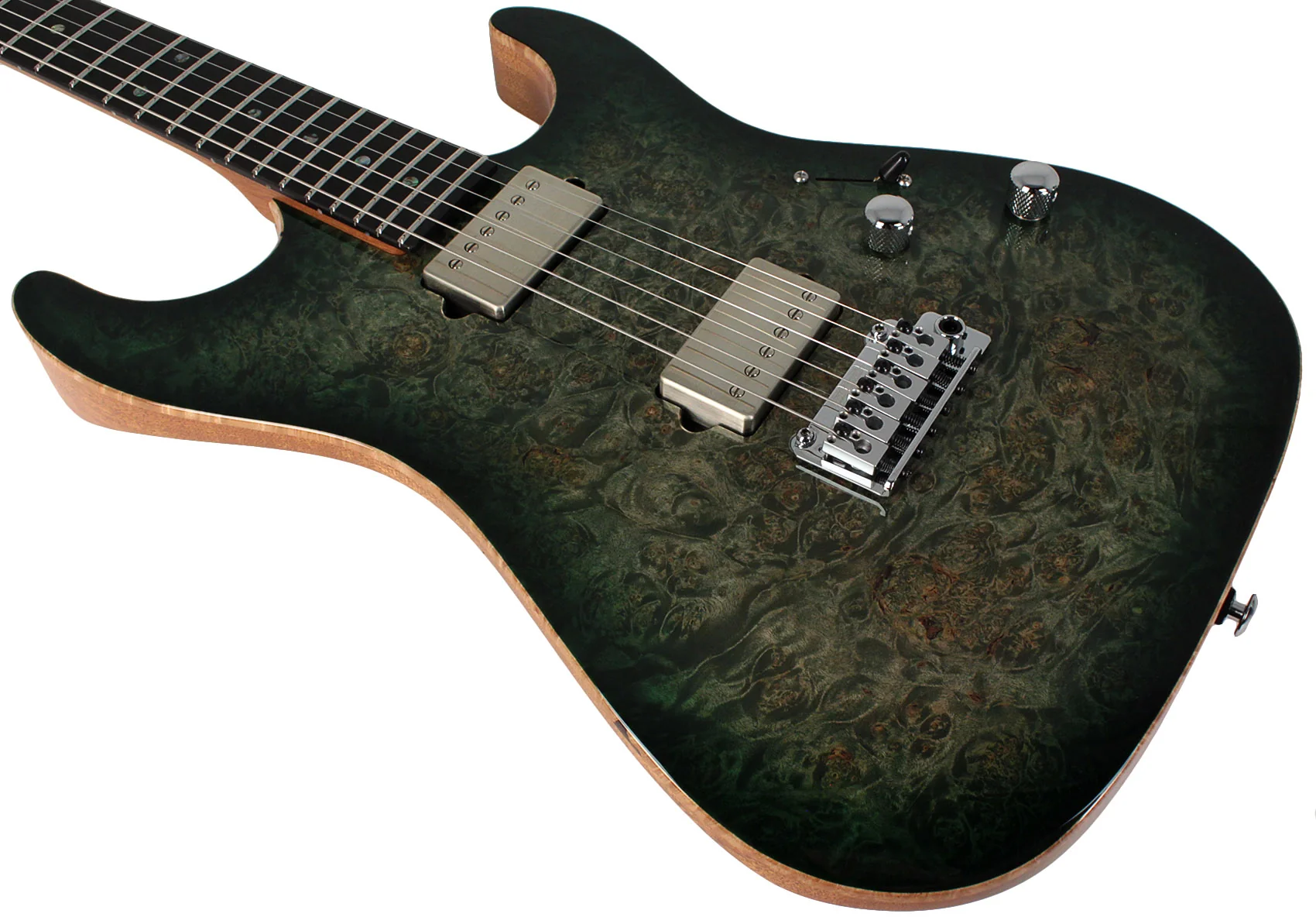 Suhr Select Standard Mahogany HH Guitar, Burl Trans Green Burst - Image 4
