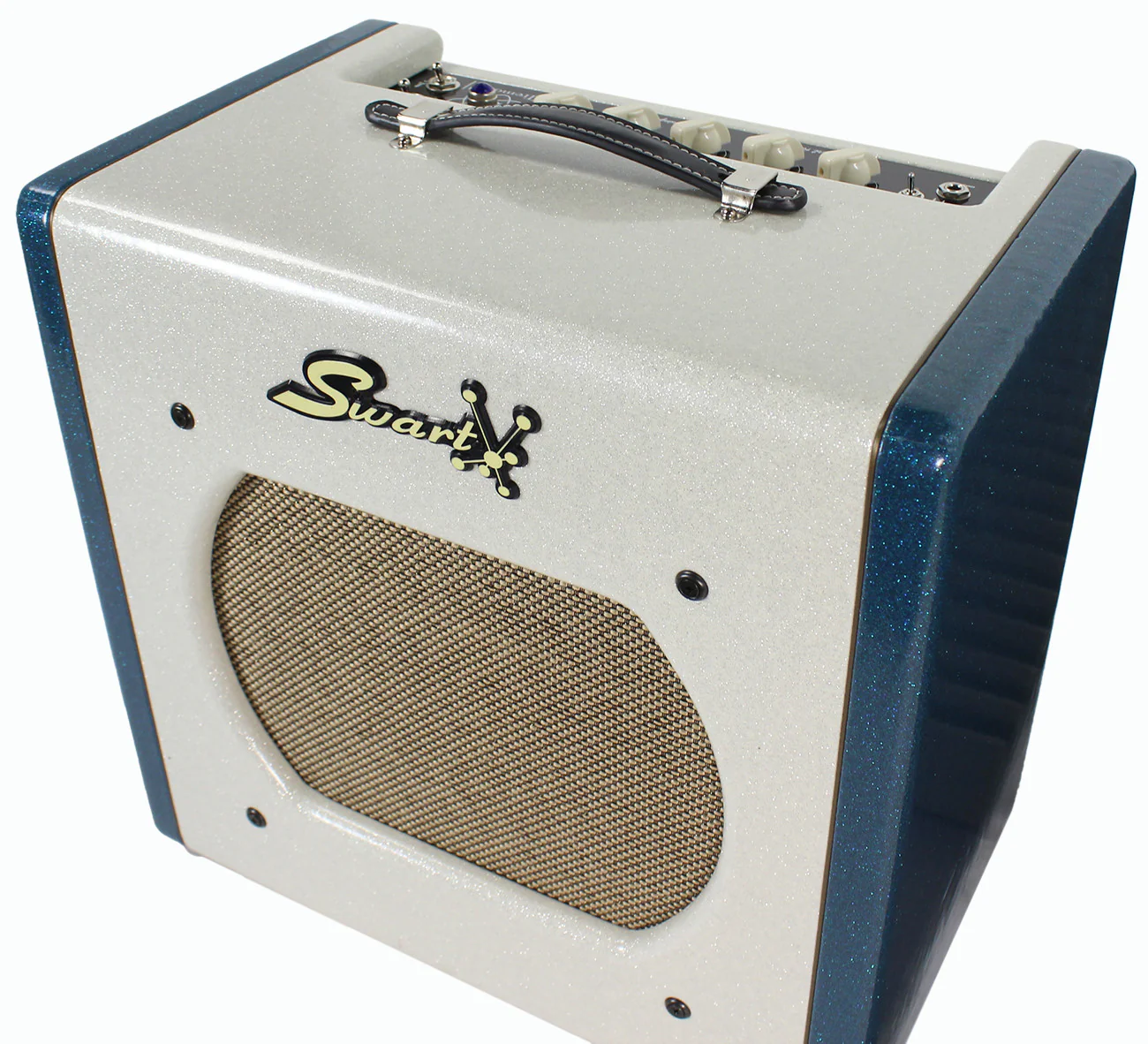 Swart STR-Tremolo 1x12 Combo Amp, White and Ocean Sparkle - Image 4