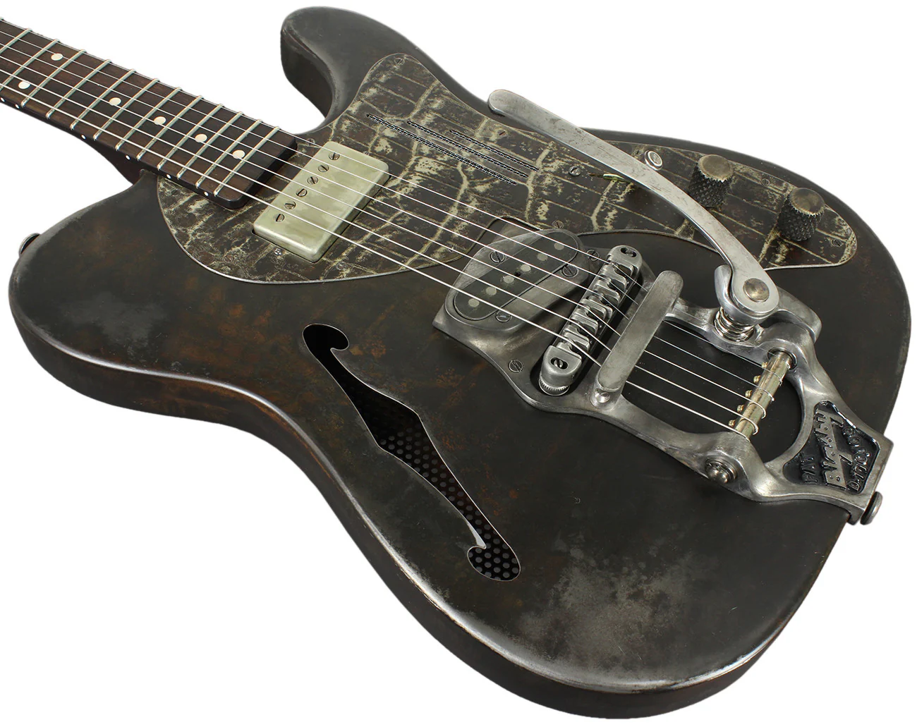 Trussart Deluxe Steelcaster Guitar - Rust On Cream Gator - Image 6