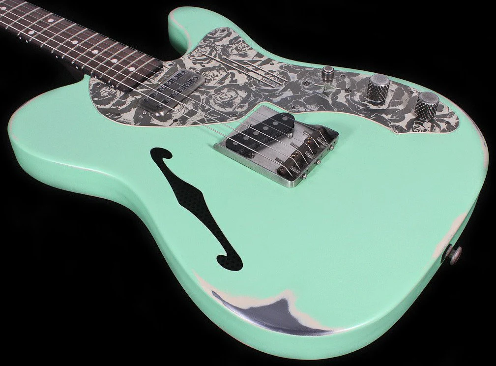 Trussart Deluxe Steelcaster in Surf Green on Cream w/ Roses - Image 3