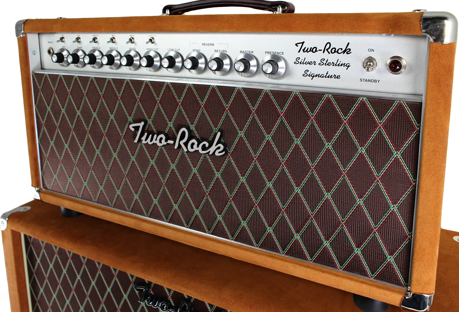Two-Rock Silver Sterling Signature 150/75 Head/Cab, Golden Brown Suede, Diamond Grille - Image 4